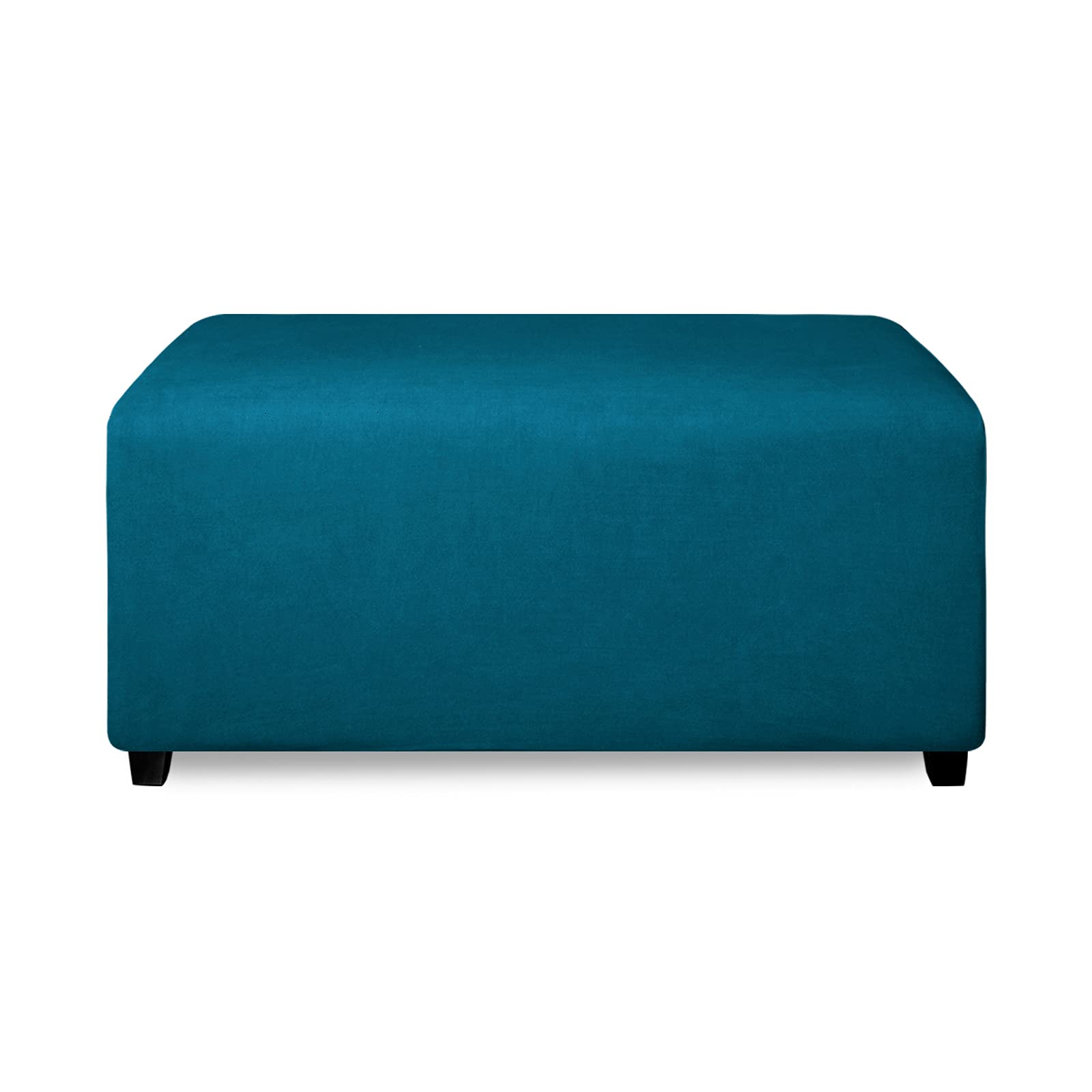 Purefit Super Stretch Soft Form Fit Ottoman Cover Rectangle - Ottoman Slipcovers For Foot Stool & Folding Storage Furniture For Living Room With Nonslip Elastic Bottom (Small, Peacock Blue)